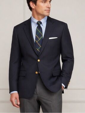 BROOKS BROTHERS Madison SaxXon Wool Navy Blazer Sport Coat 46L Gold Button